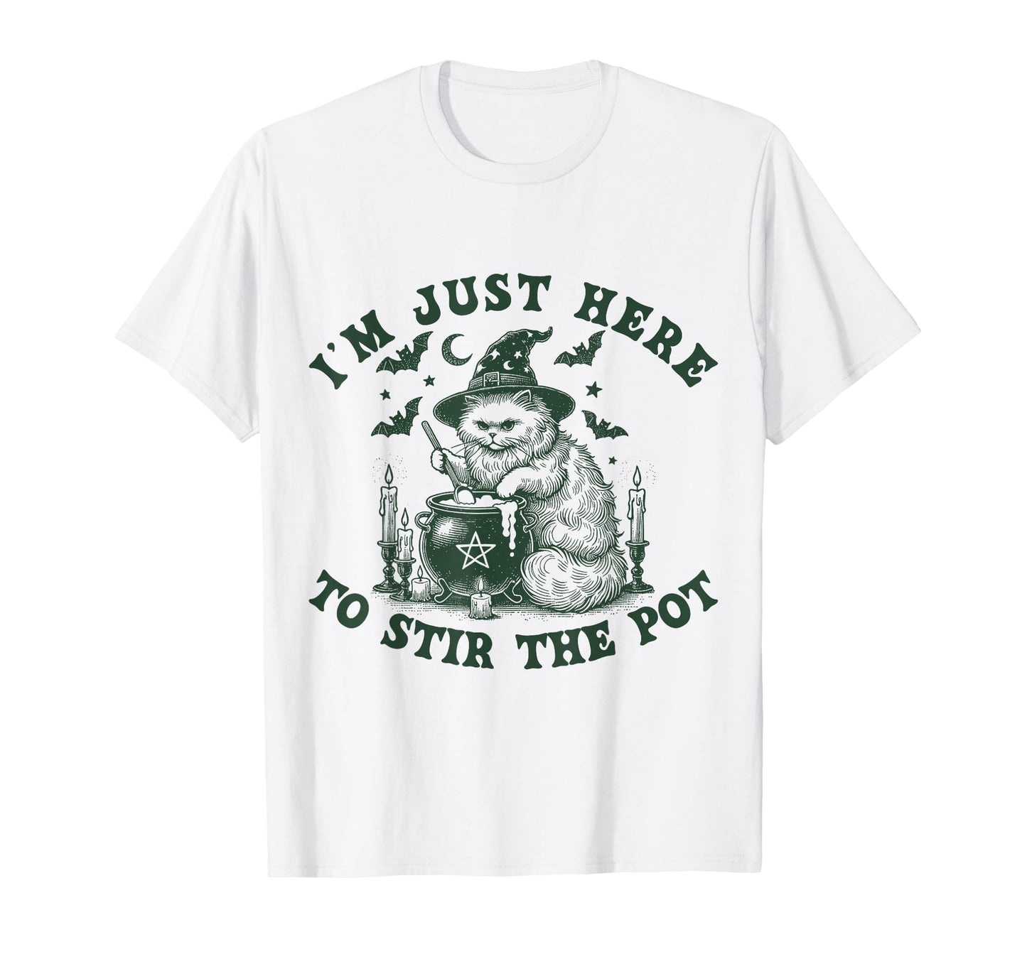 Vintage Witch Feline Stirring Halloween T-Shirt