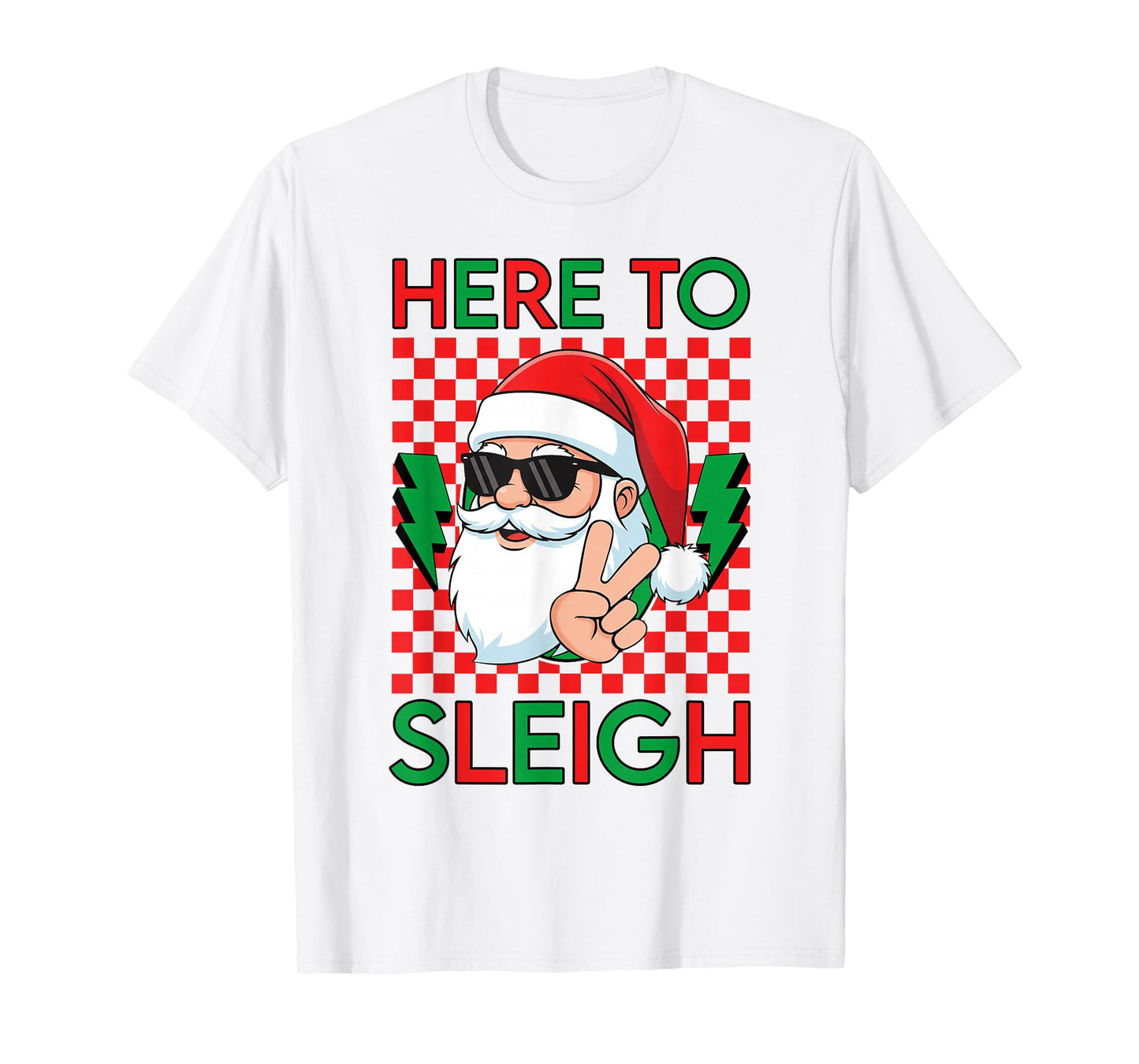 Checkered Here to Sleigh Santa Retro Christmas Groovy Pajama T-Shirt