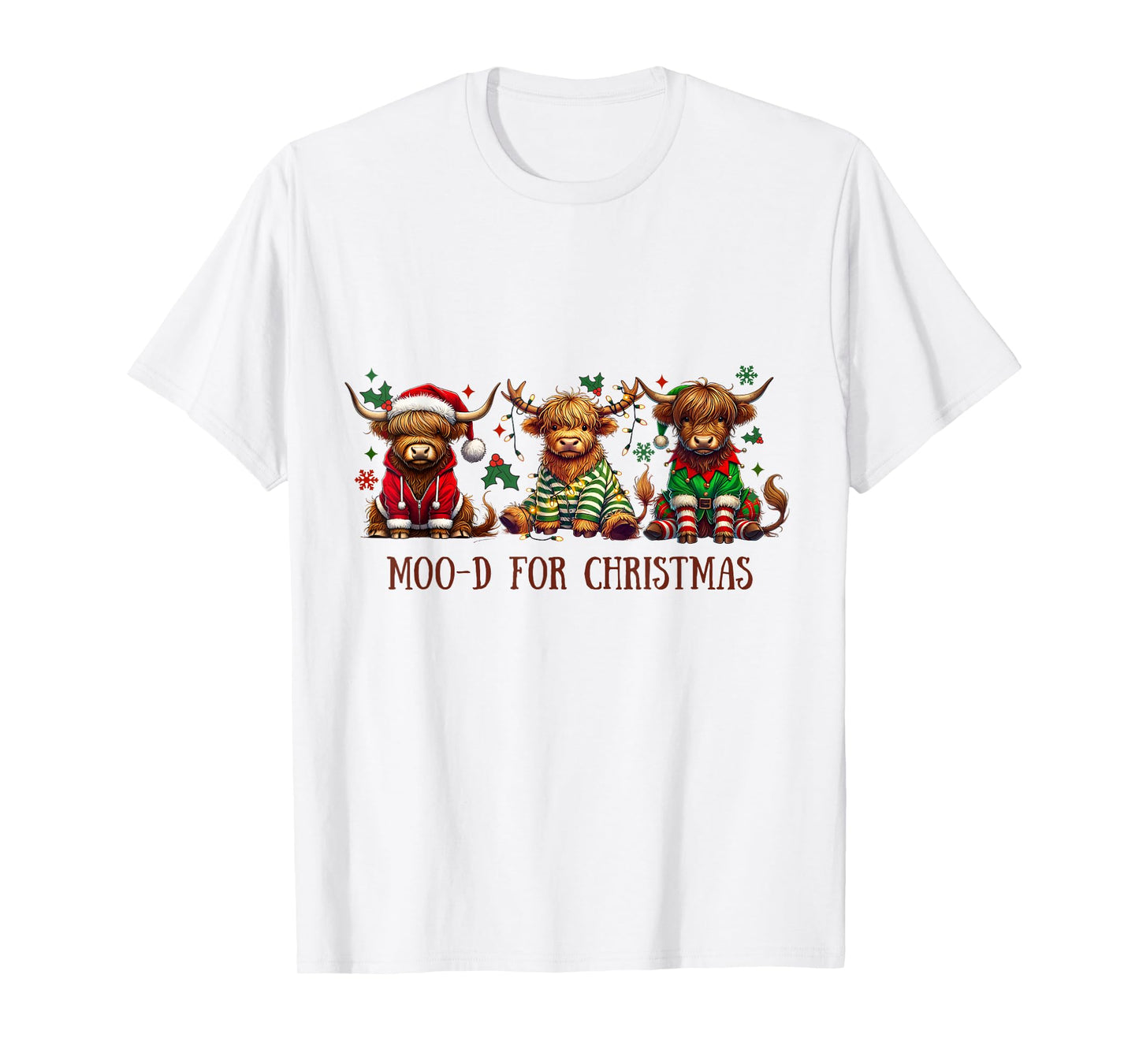 Funny Cow Moo-d for Christmas Santa Hat Vibes T-Shirt