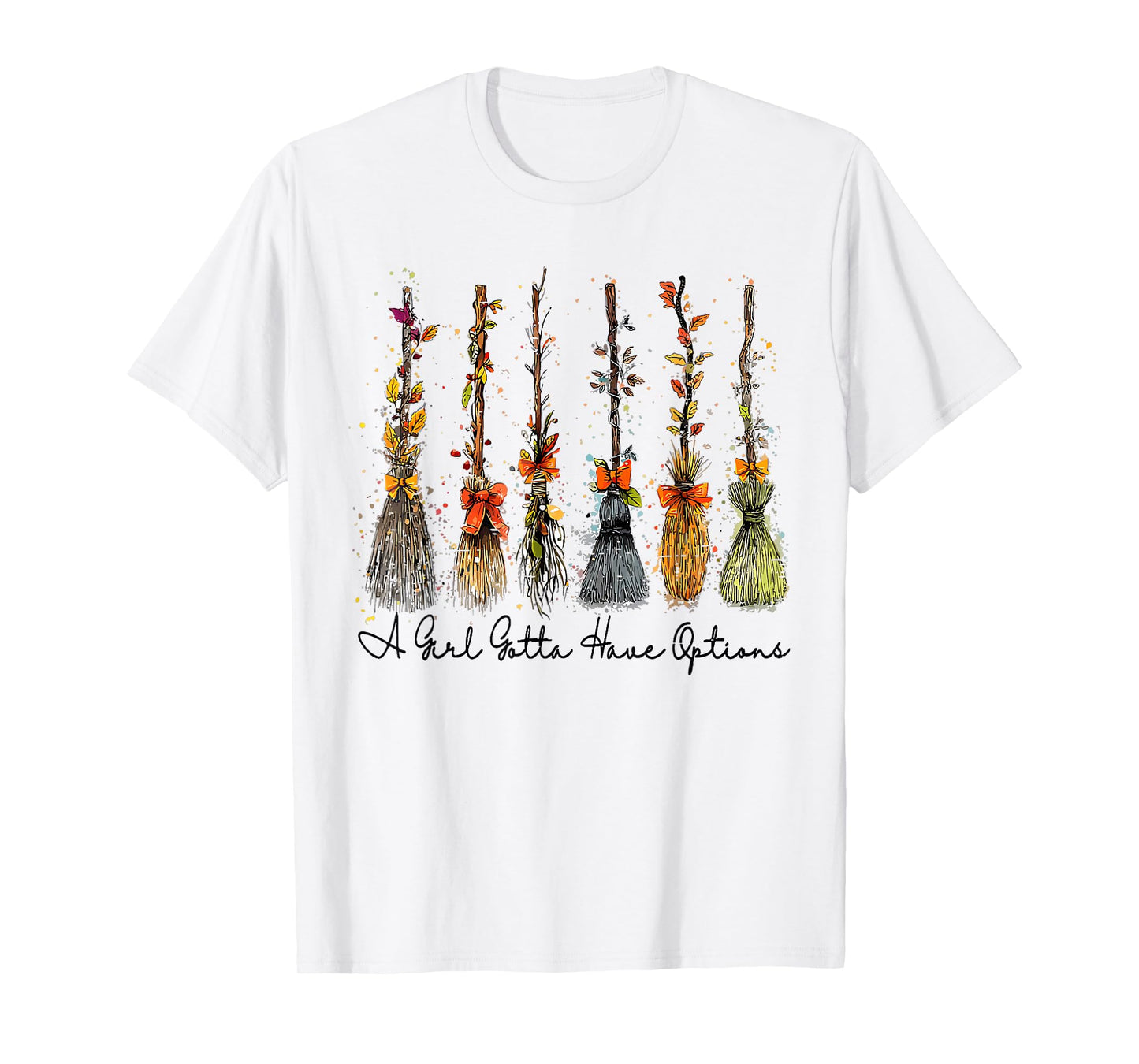 A Girl Gotta Have Options Retro Halloween Witch Broom T-Shirt