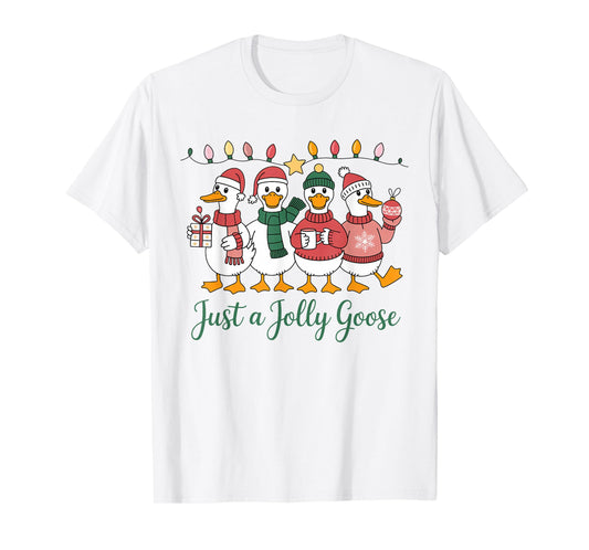 Just A Jolly Goose Christmas Santa Bow Xmas Light Men Women T-Shirt