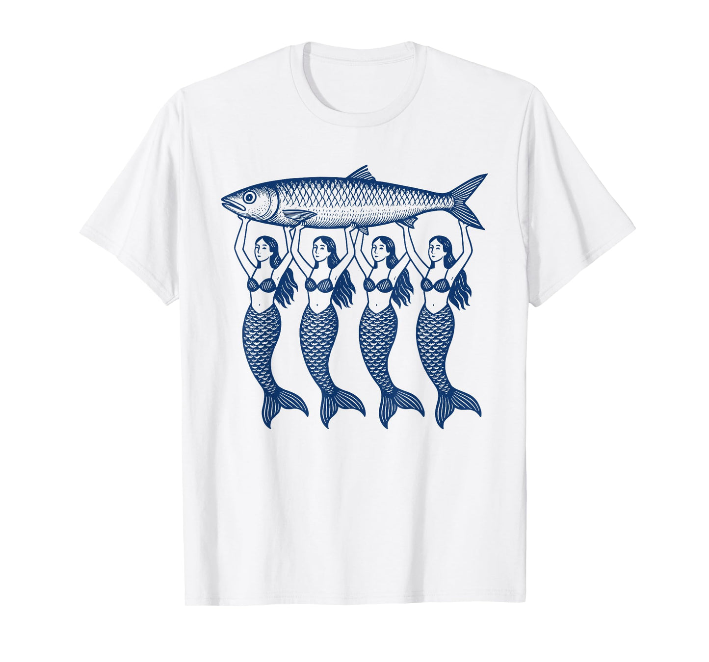 Sardine Fish Mermaid Coastal Summer Retro Graphic T-Shirt