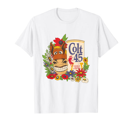 Licensed Vintage Colt 45 Beer Donkey Floral T-Shirt