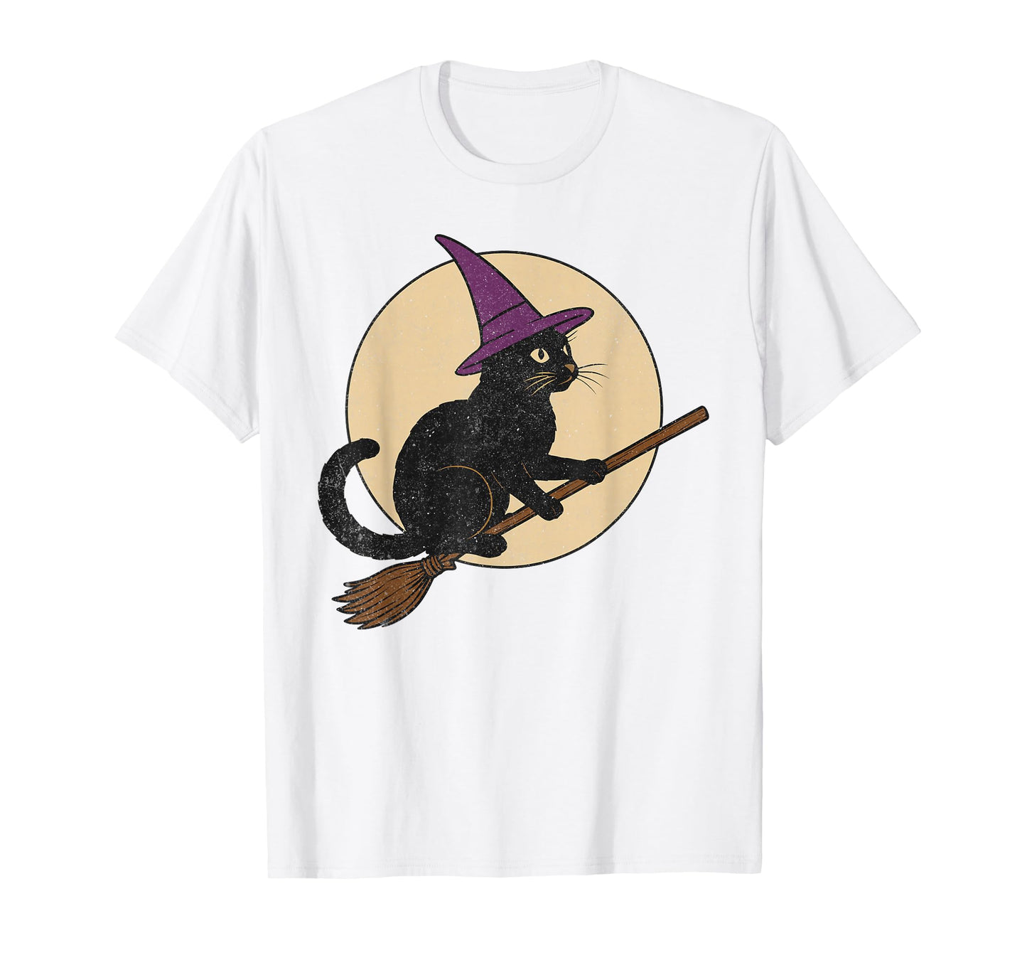 Funny Black Cat Halloween Witch Cat on Moon Night Spooky T-Shirt