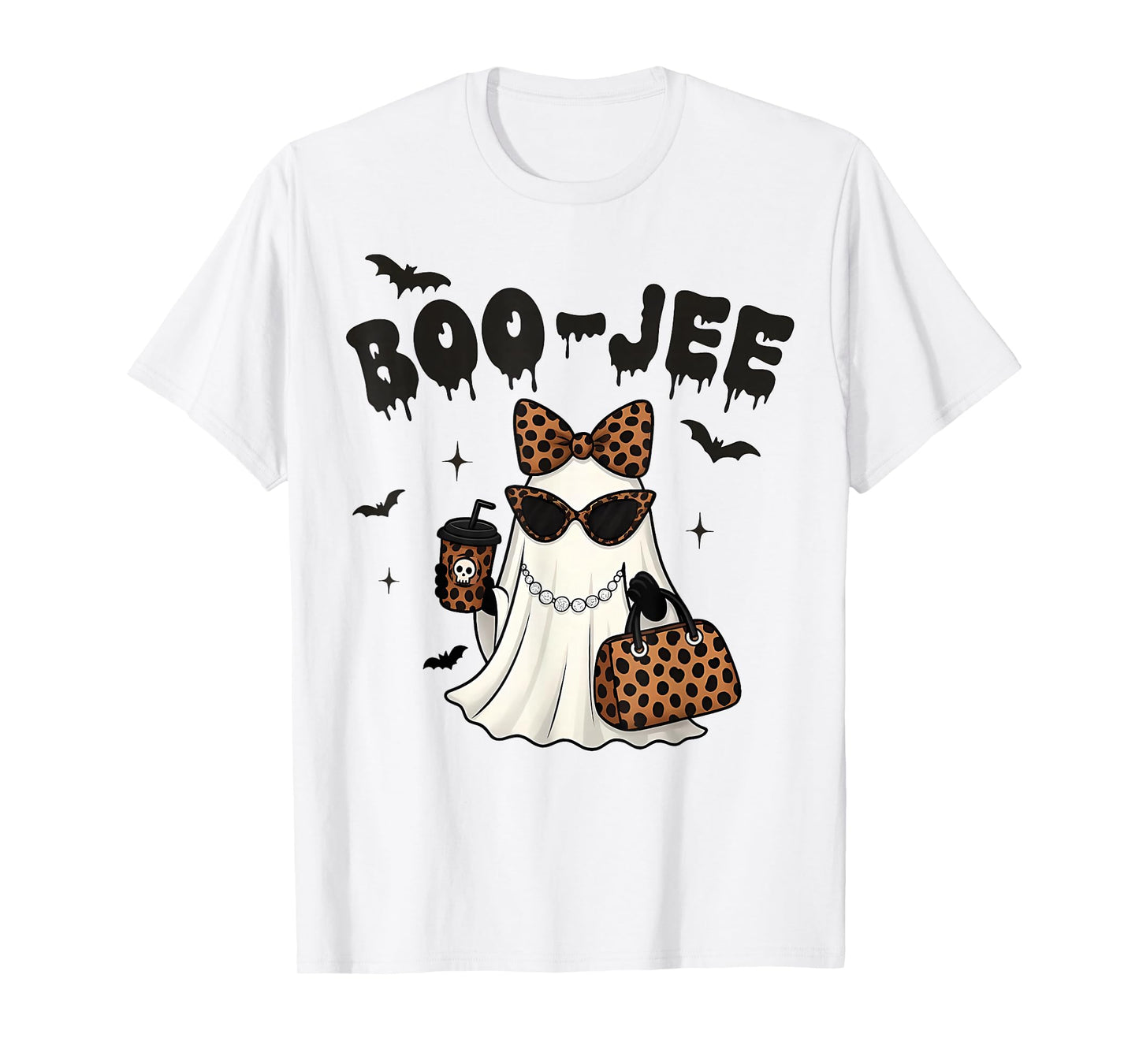 Coquette Leopard Ghost Coffee Boo-JEE Halloween Boujee Ghost T-Shirt