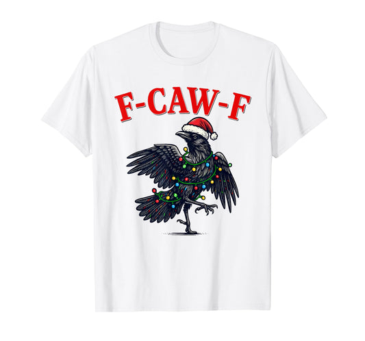 Black Crow F-Caw-F Funny Retro Christmas Lights Santa hat T-Shirt