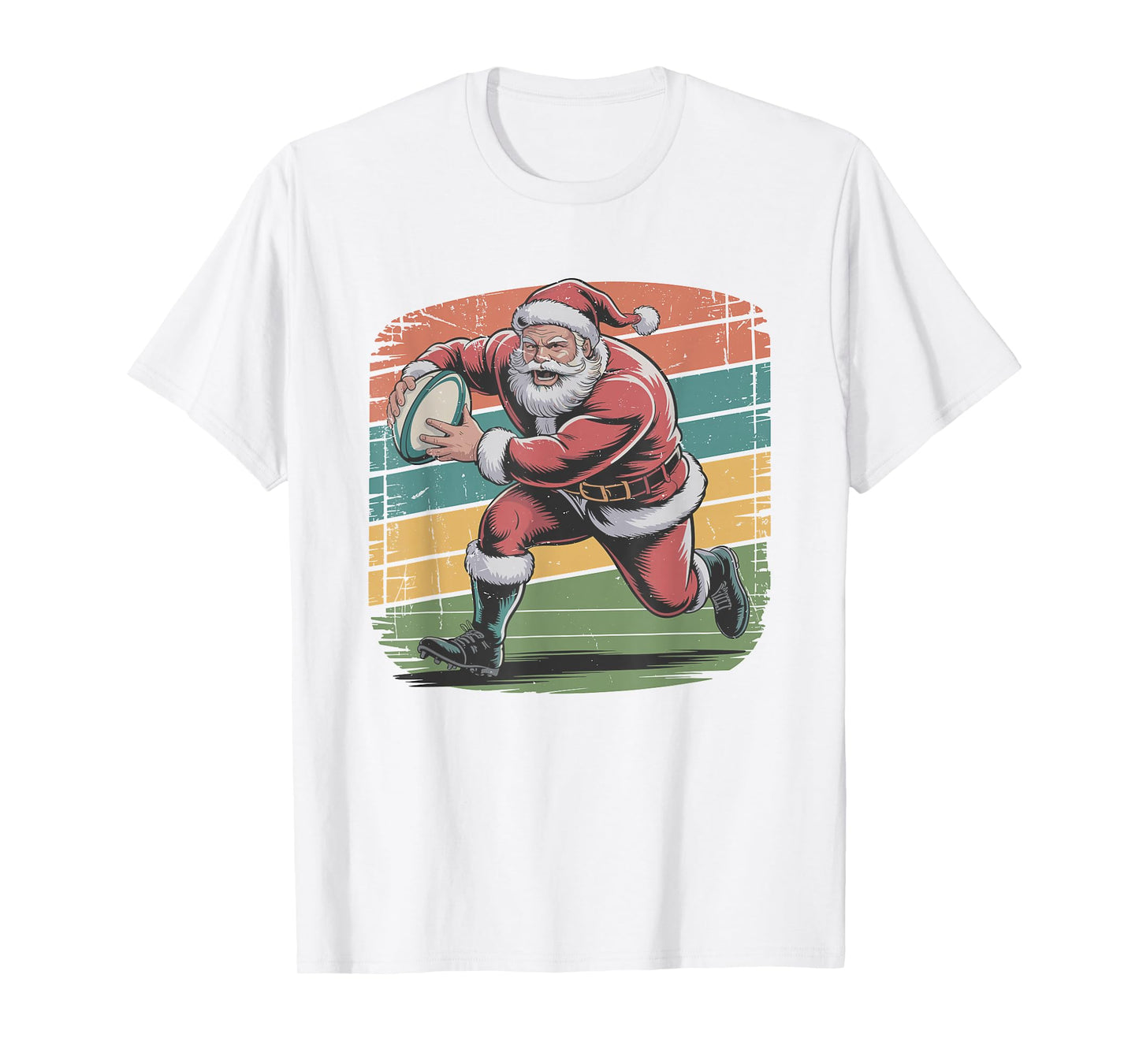 Retro Santa Playing Rugby Vintage 90s Christmas Holiday T-Shirt