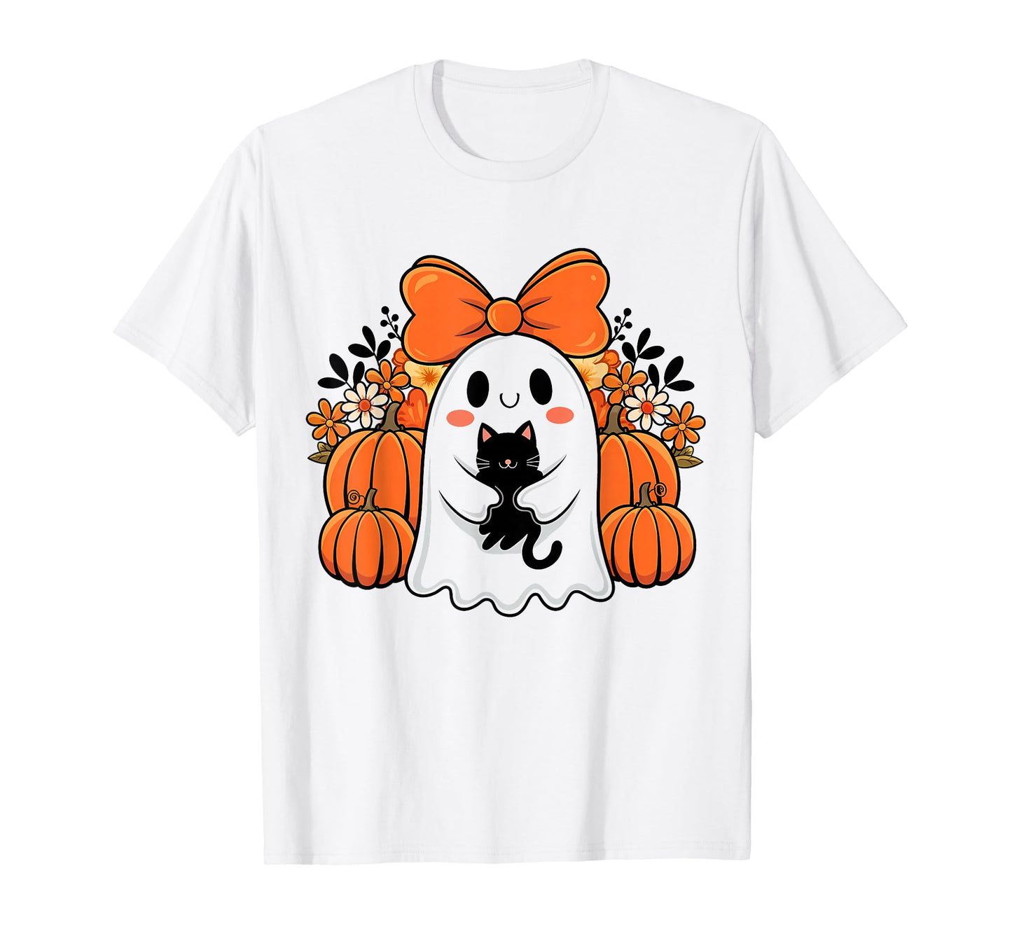 Fun Halloween Ghost Holding Black Cat Vintage Men Women T-Shirt