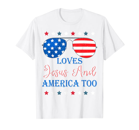 Loves Jesus America Too Toddler Boy USA Flag Christ Patriot T-Shirt