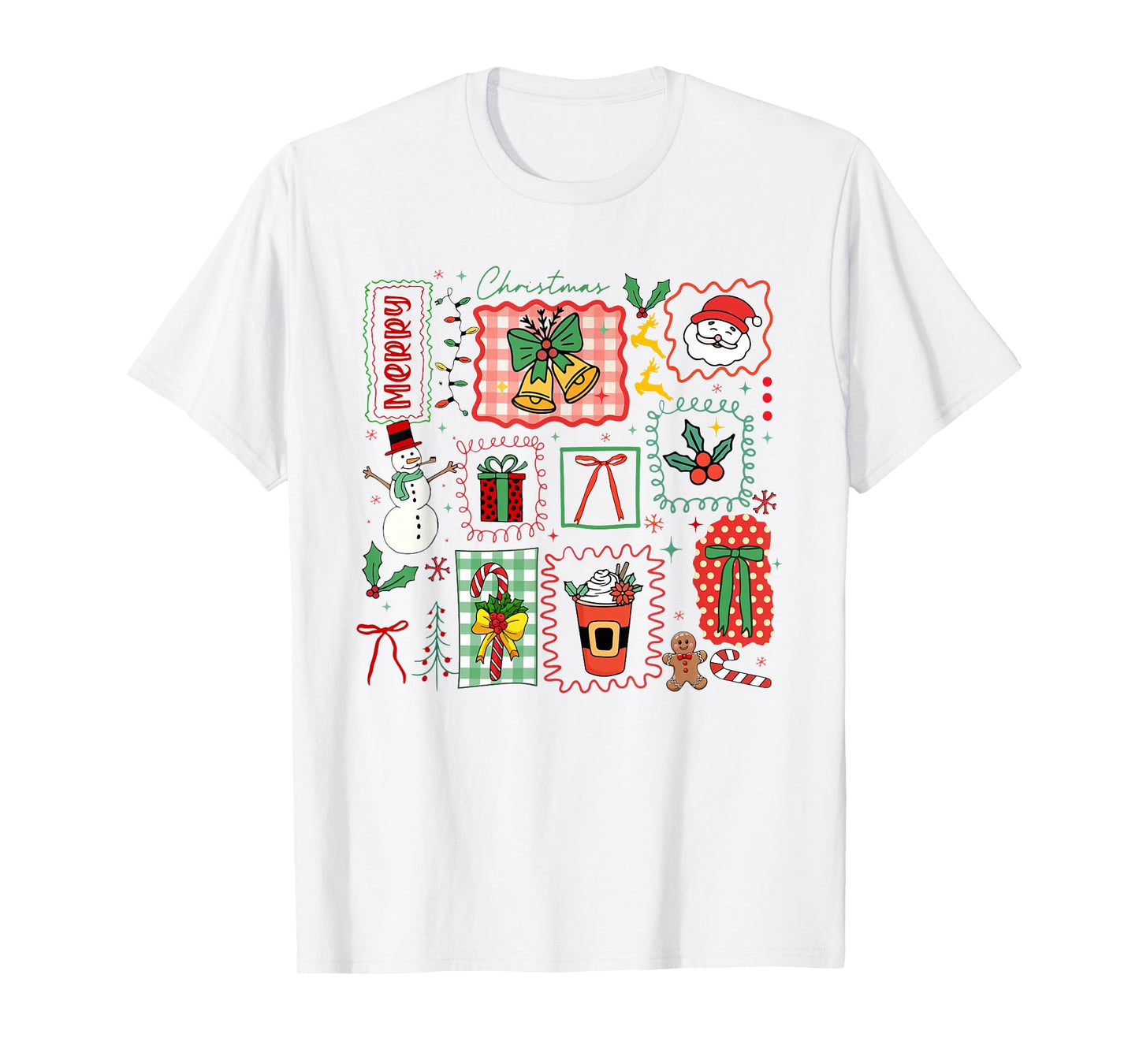 Cute Coquette Bow Christmas Santa Snowman Vintage Merry Xmas T-Shirt