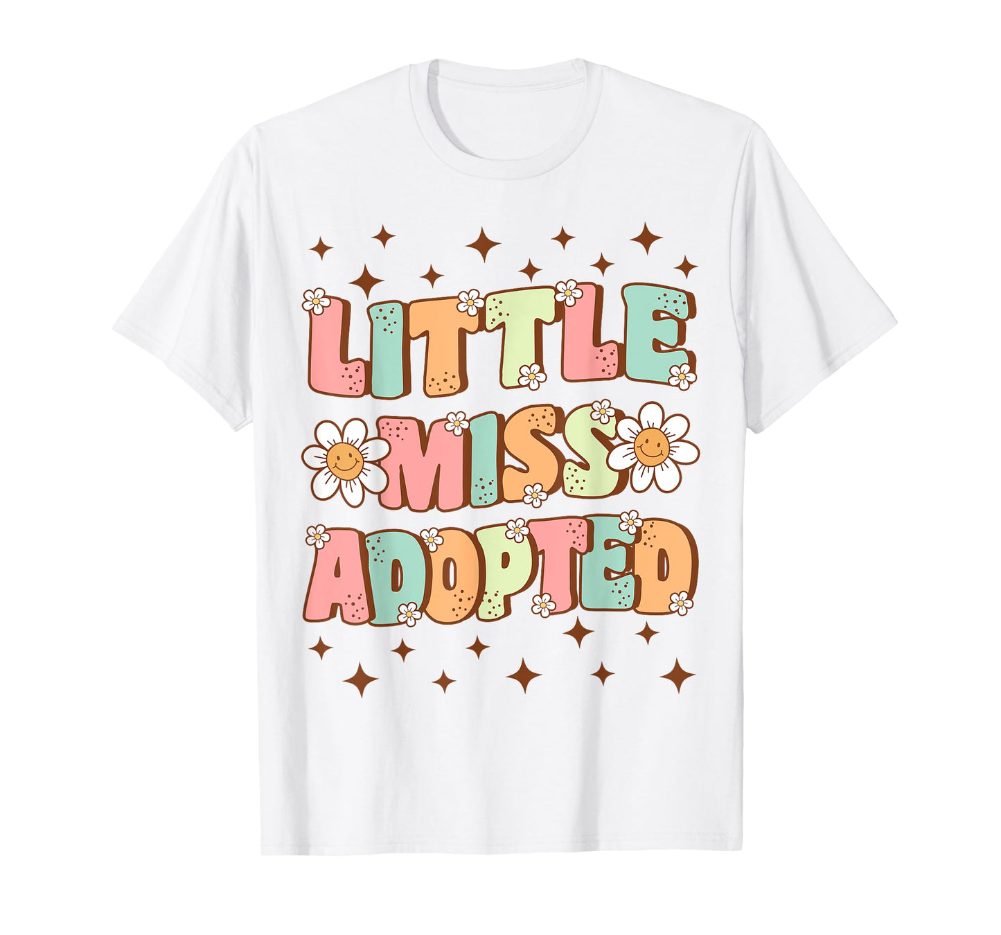 Little Miss Adopted Girls Cute Groovy Kids Adoption Day T-Shirt