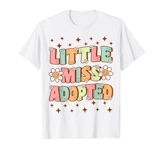 Little Miss Adopted Girls Cute Groovy Kids Adoption Day T-Shirt