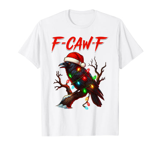 Black Crow F-Caw-F Funny Retro Christmas Lights Santa hat T-Shirt