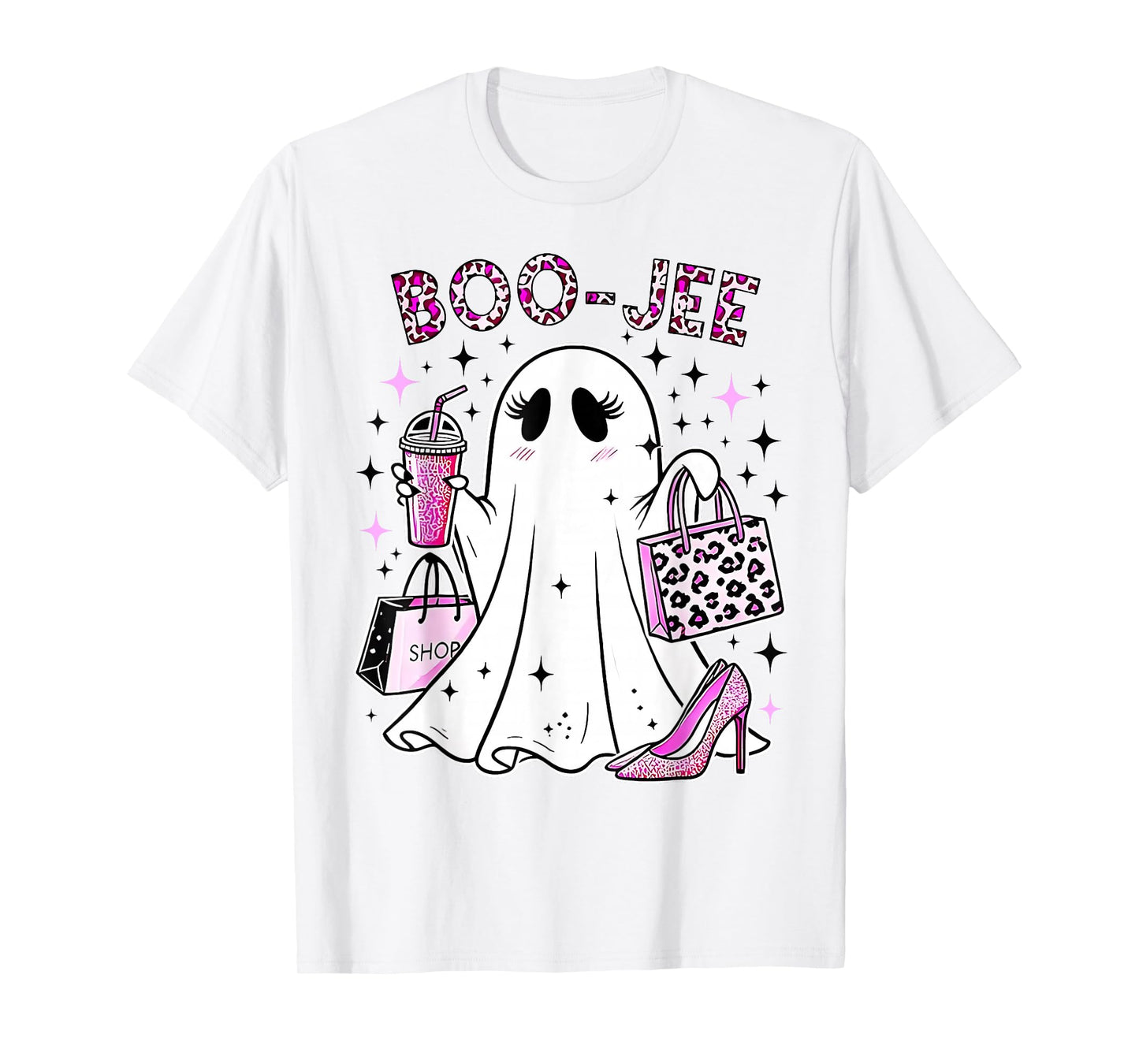 Coquette Pink Leopard Boo-JEE Ghost Halloween Women Girls T-Shirt