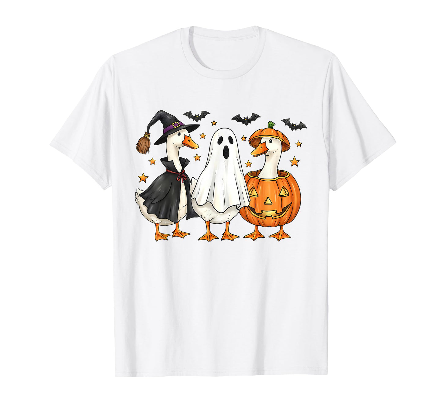 Retro Pumpkin Goose Halloween Fall Witch Funny Ducks Lover T-Shirt