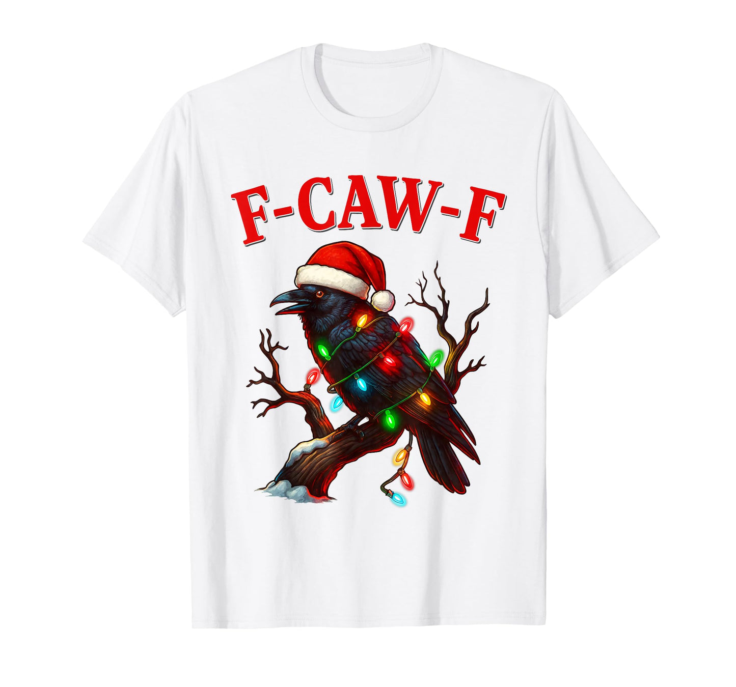 Black Crow F-Caw-F Funny Retro Christmas Lights Santa hat T-Shirt