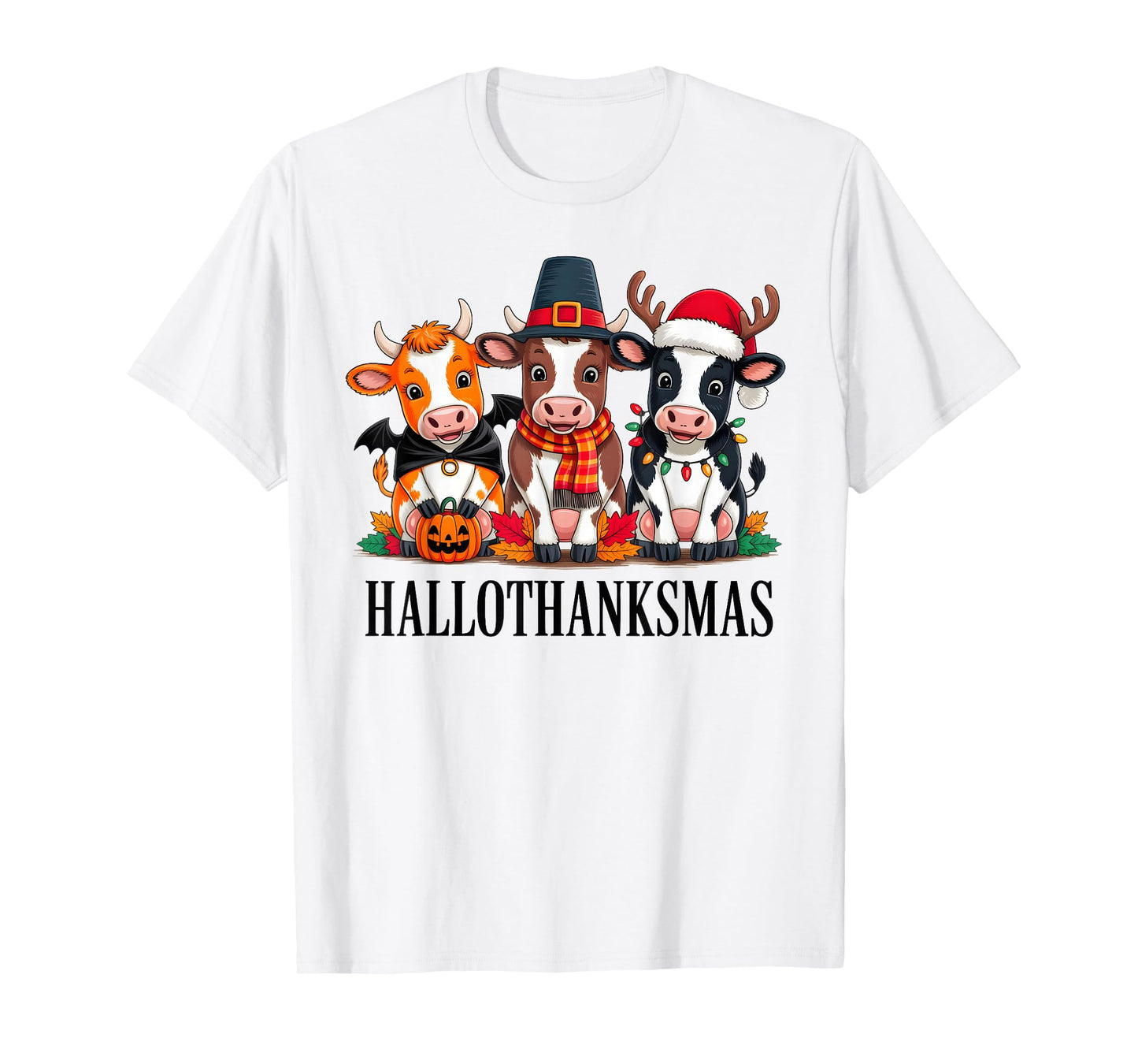 Cow Halloween Thanksgiving Christmas Happy Hallothanksmas T-Shirt