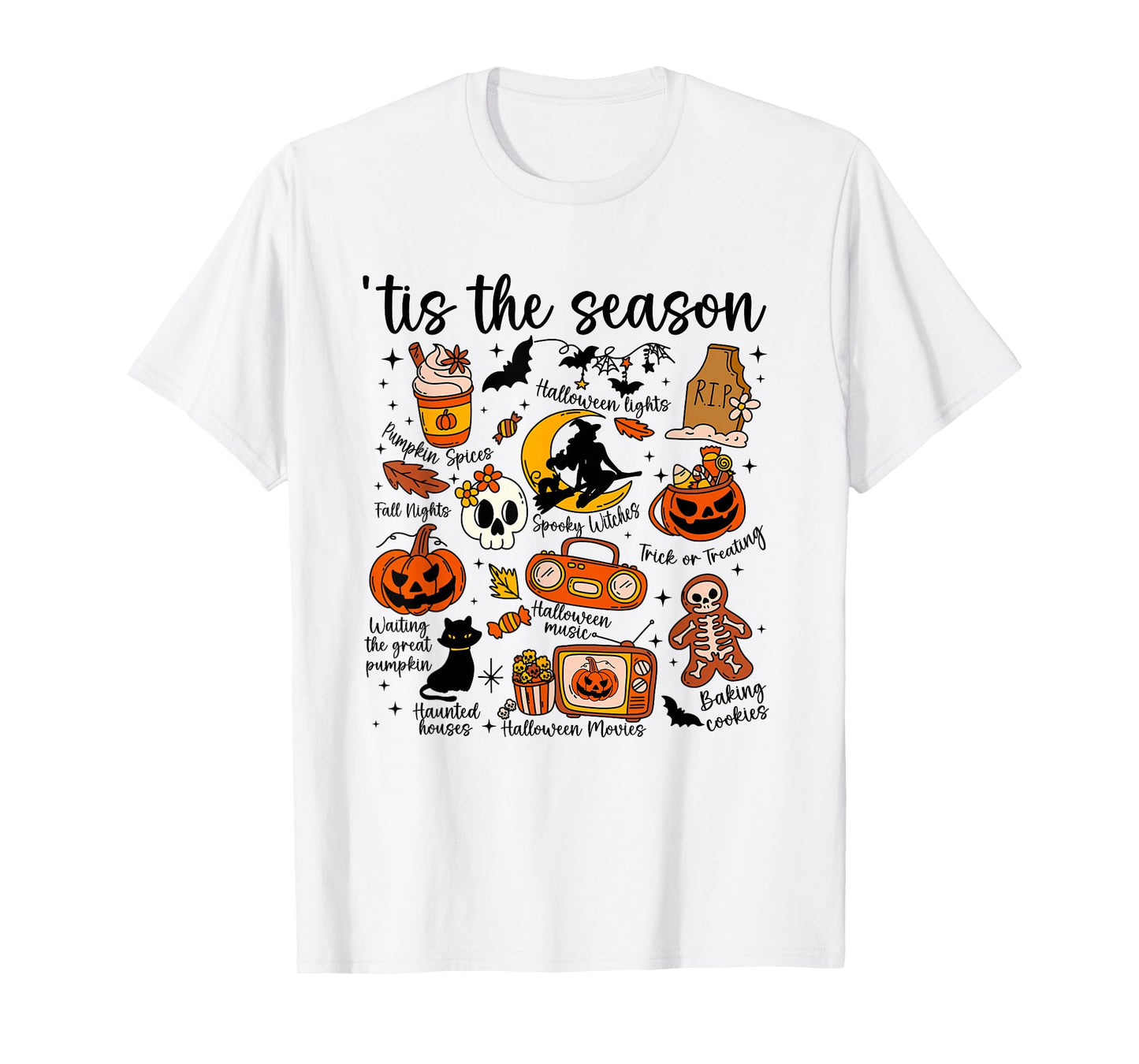 Vintage Halloween Patchwork Autumn Doodles 'Tis The Season T-Shirt