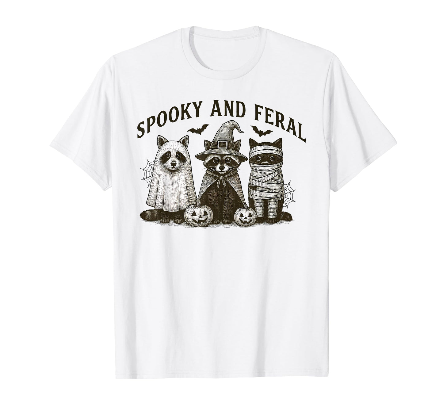 Spooky and Feral Halloween Witch Raccon Ghost Mummy Costume T-Shirt