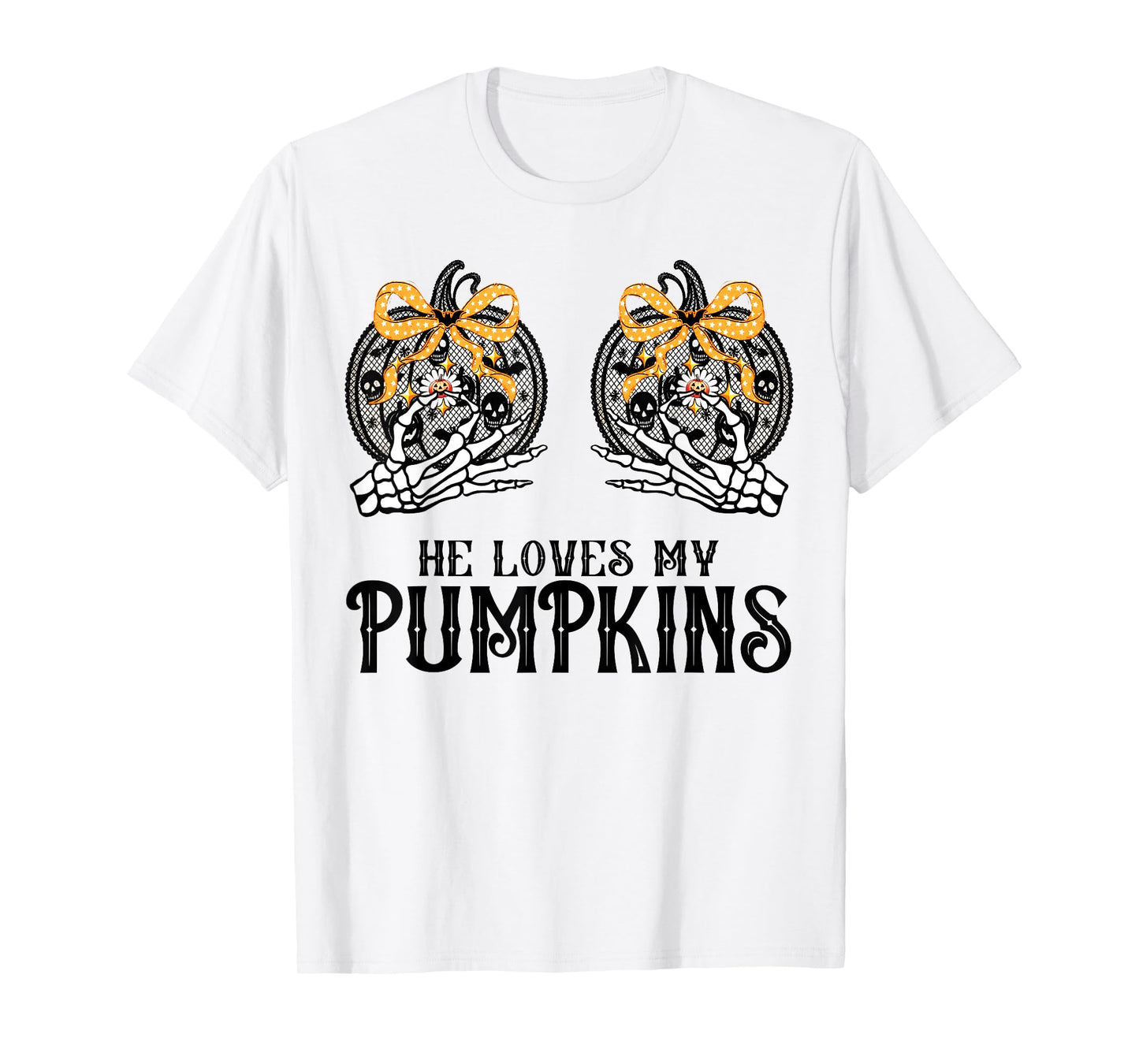 He Loves My Pumpkins I Like His Broomstick Skeleton Couples T-Shirt
