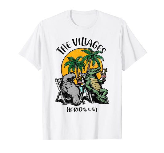 Villages Florida USA Funny Manatee Alligator Design T-Shirt