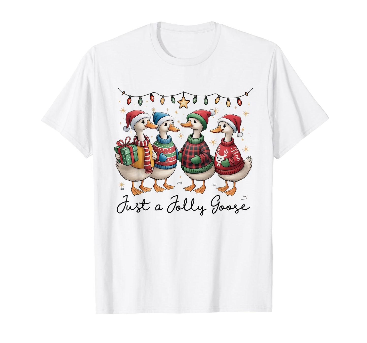 Just A Jolly Goose Funny Goose Santa Reindeer Cute Christmas T-Shirt