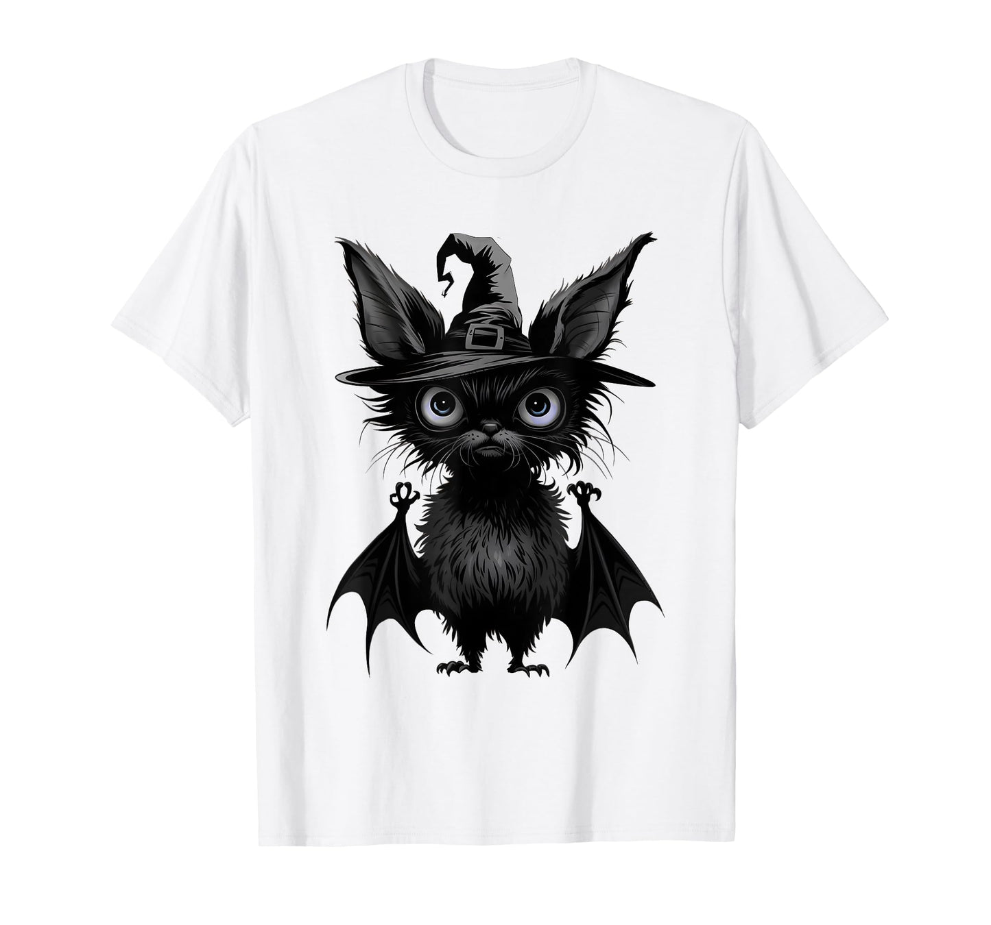 Cute Bat Wearing Witch Hat Trying to Be Scary Halloween Bat T-Shirt