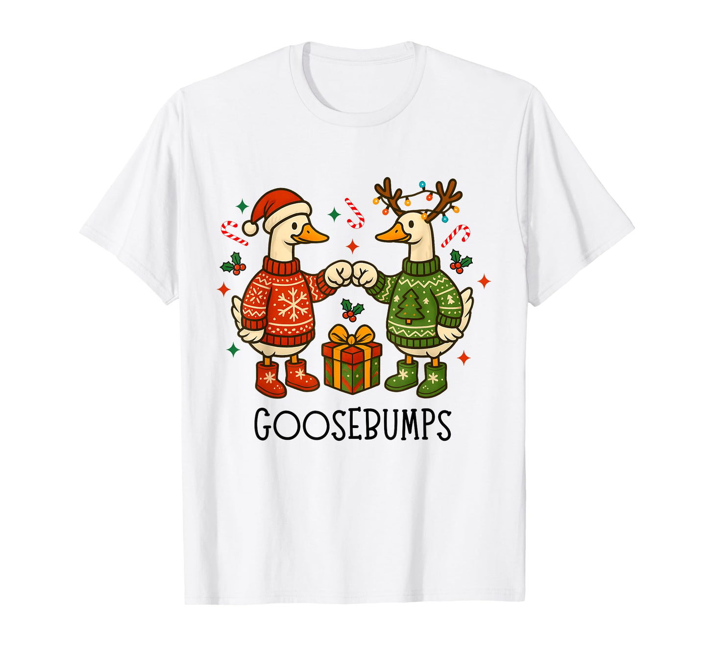 Retro Funny Silly Goose Santa Christmas Goosebumps Cute Xmas T-Shirt
