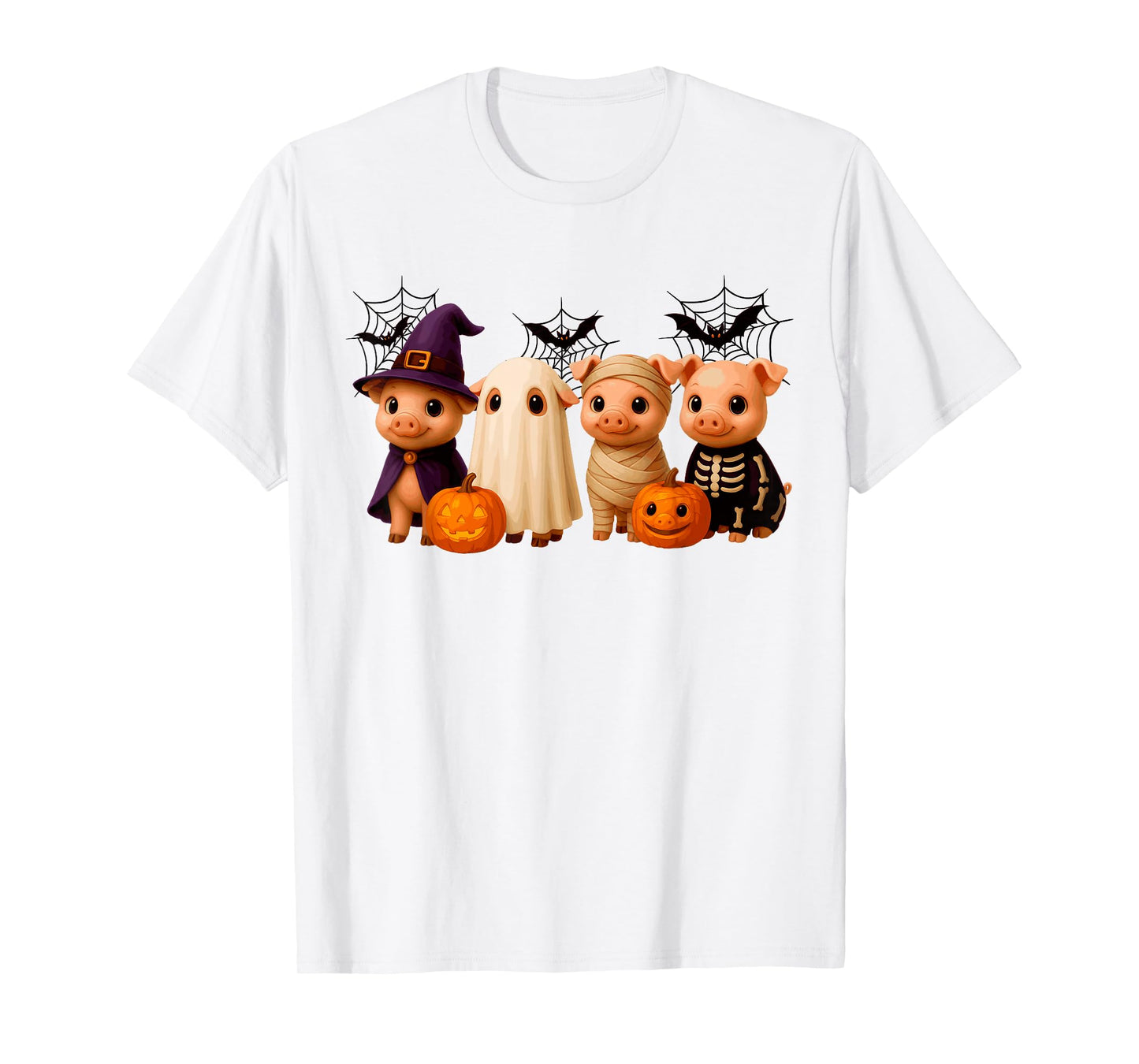 Pigs in Witch Skeleton Ghost Costume Happy Halloween Day T-Shirt