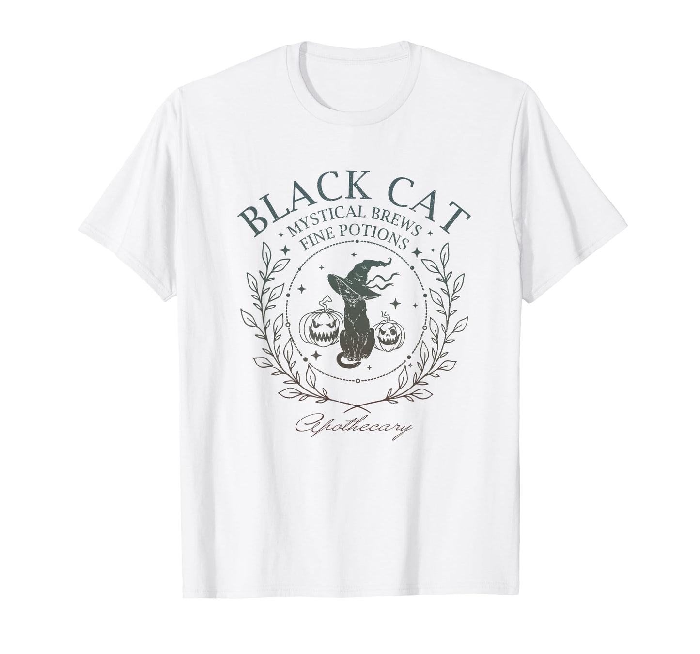 Black Cat Mystical Brews Fine Potions Witch Cat Halloween T-Shirt