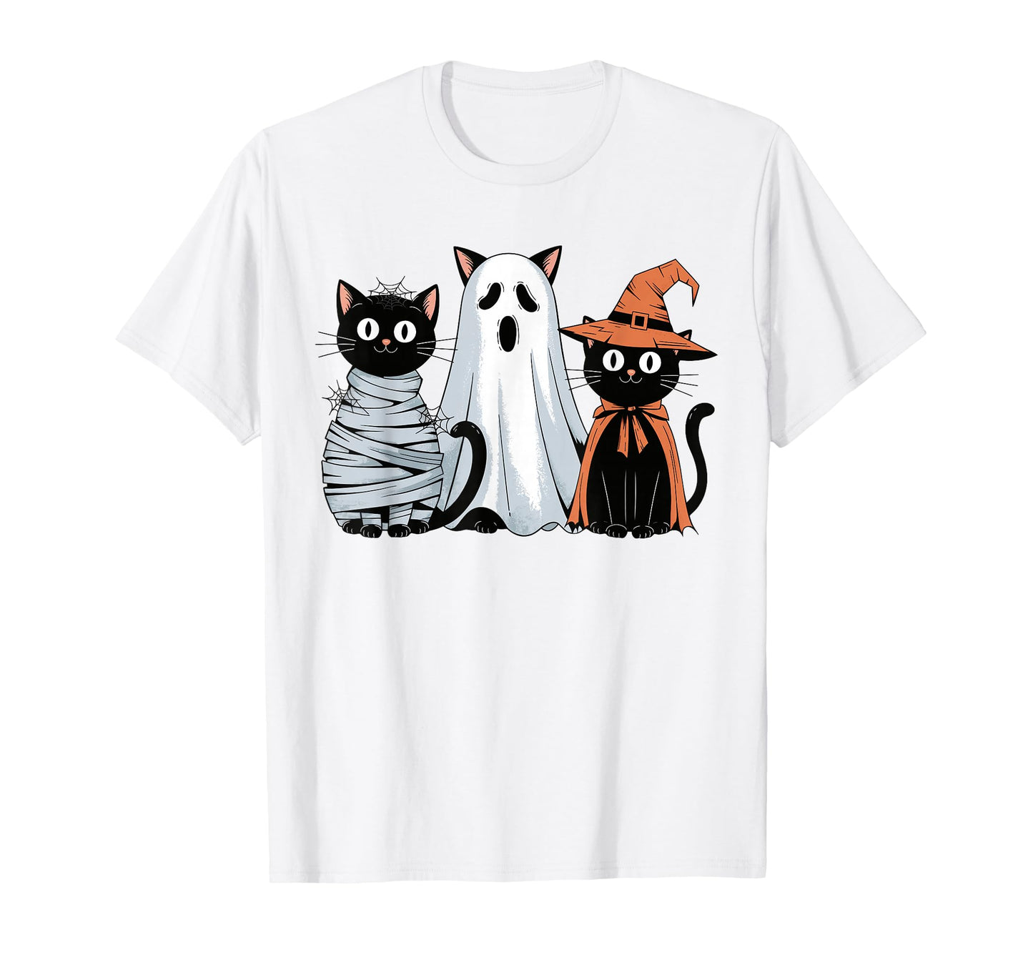 Vintage Halloween Mummy Ghost Witch Cat Black Cats Pumpkin T-Shirt