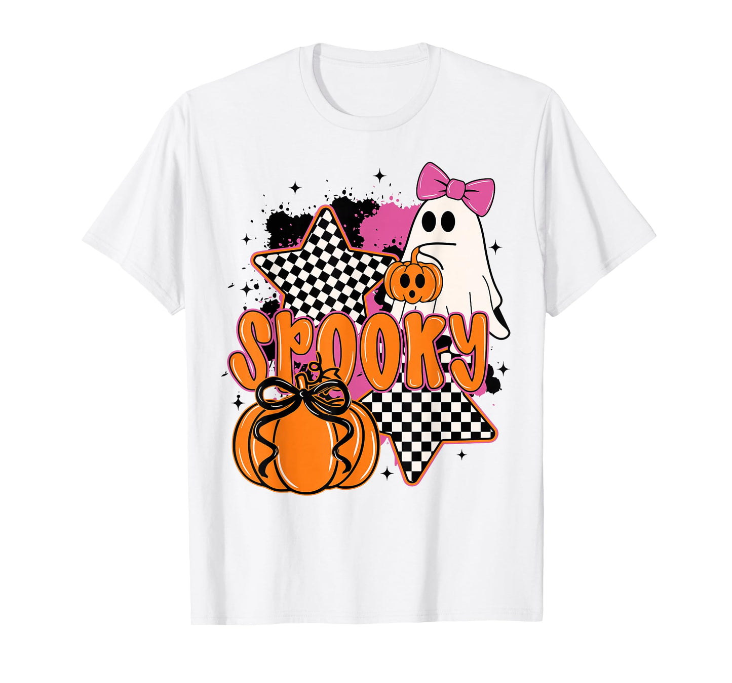 Spooky Season Cute Boo Ghost Coquette Bow Halloween Costume T-Shirt