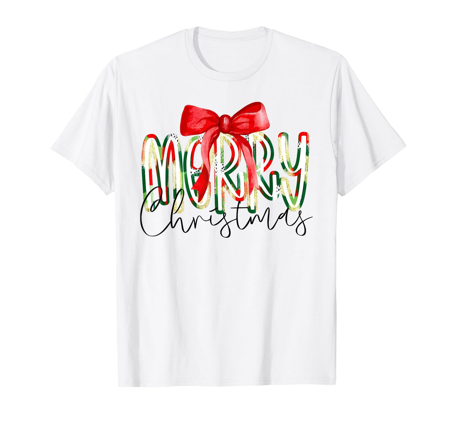 Coquette Bow Merry Christmas Xmas Family Pajamas Holiday T-Shirt