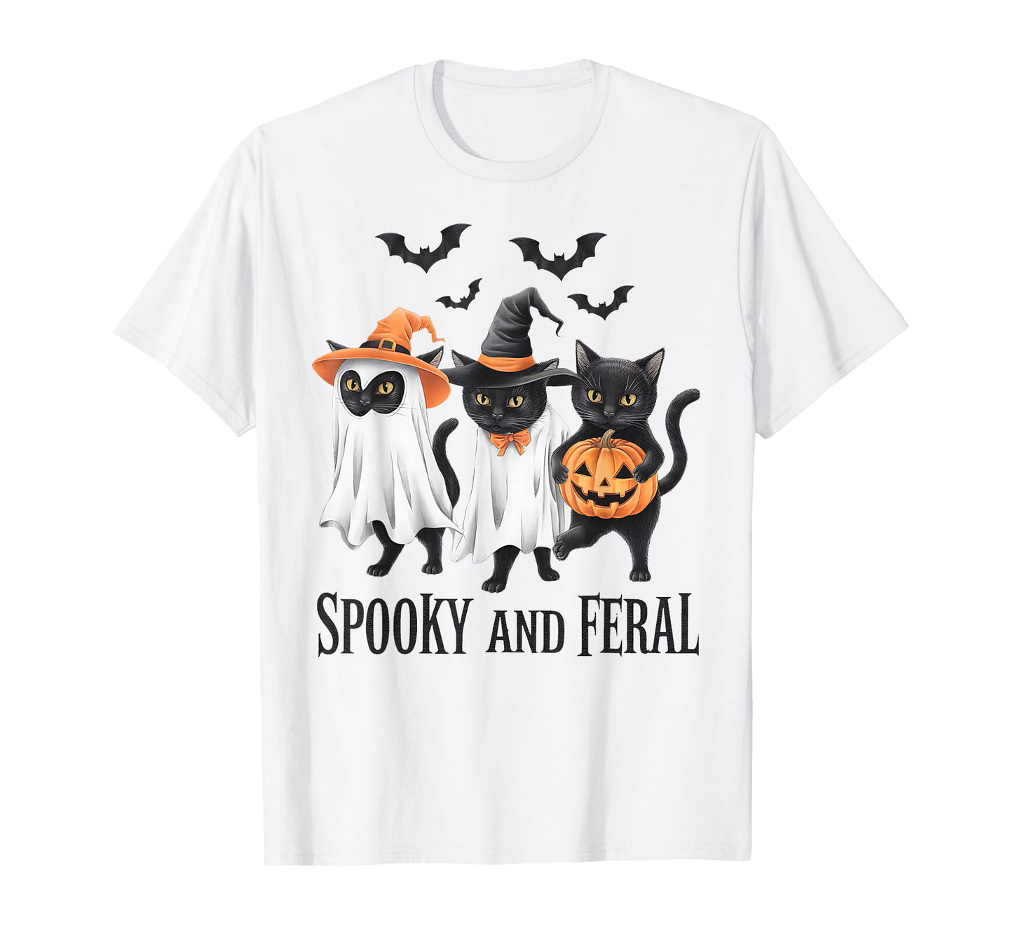 Spooky and Feral Black Cat Halloween Costume Cute Cat Lovers T-Shirt