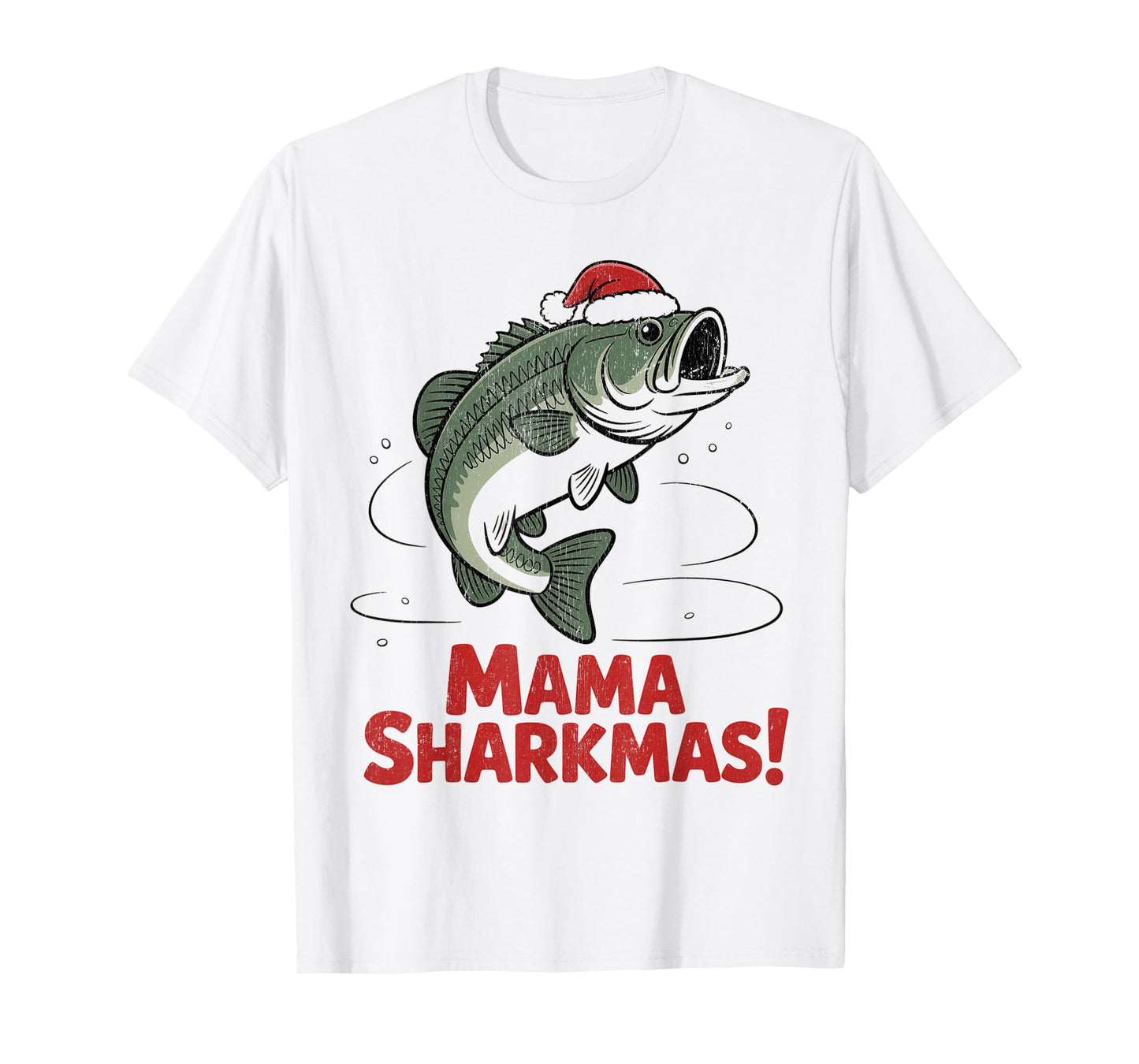 Mama Sharkmas Funny Shark Santa Hat Ugly Christmas Sweater T-Shirt