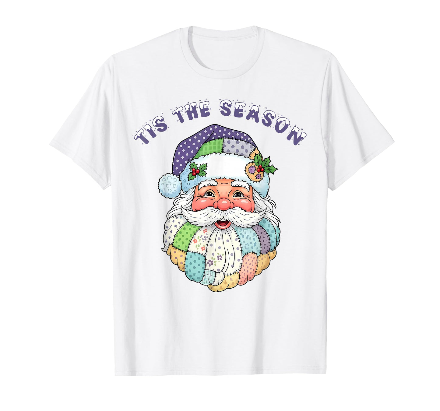 Patchwork Santa Claus Face Preppy Girly Christmas Girls Kids T-Shirt