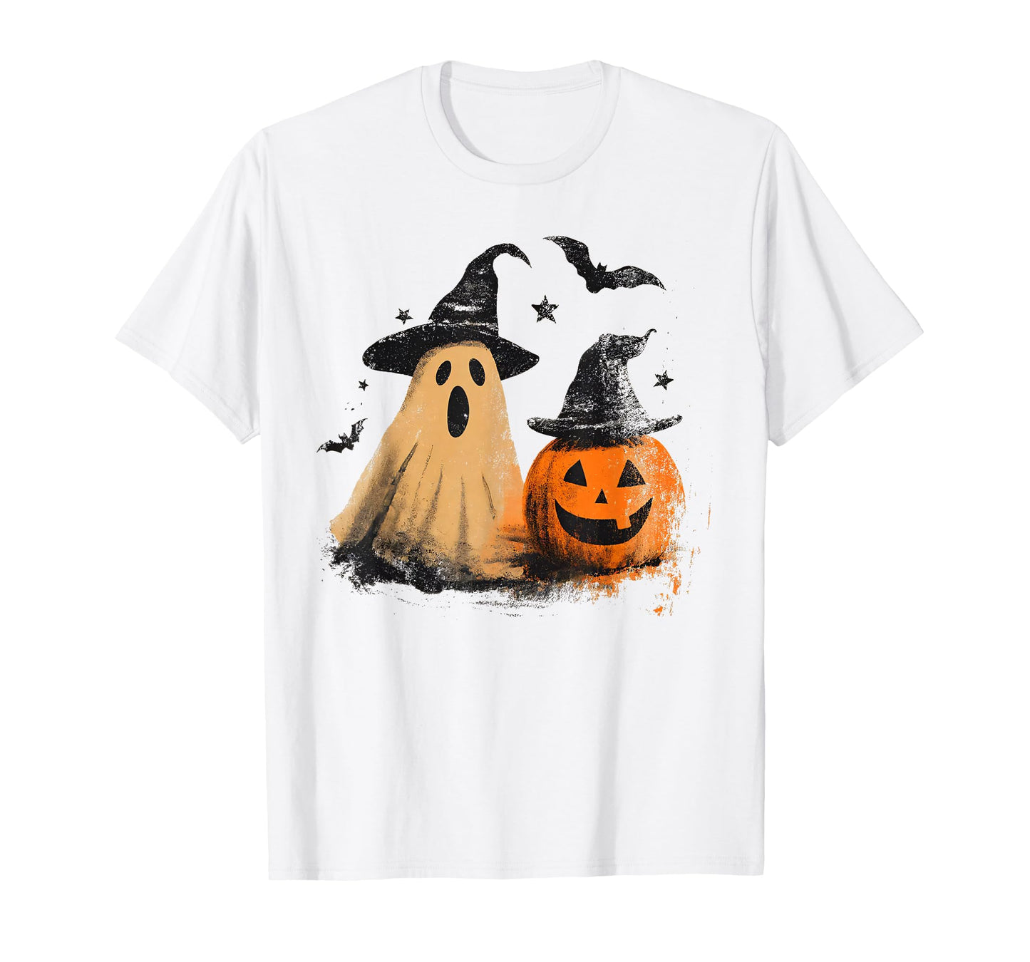 Funny Ghost Pumpkin Witch Hat Halloween Spooky Fall Vintage T-Shirt