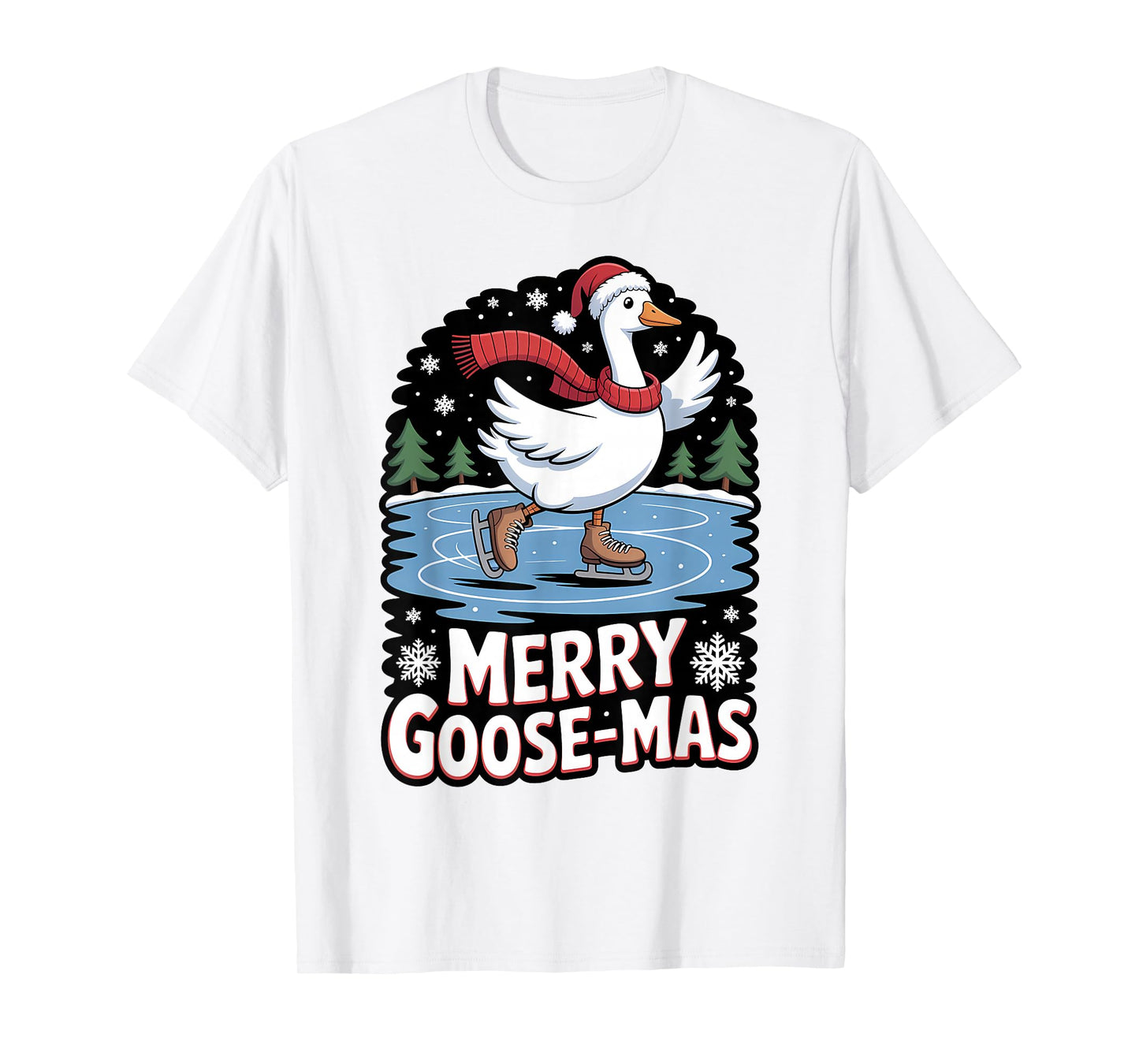 Merry Goose-mas Ice Skating Funny Goose Christmas T-Shirt