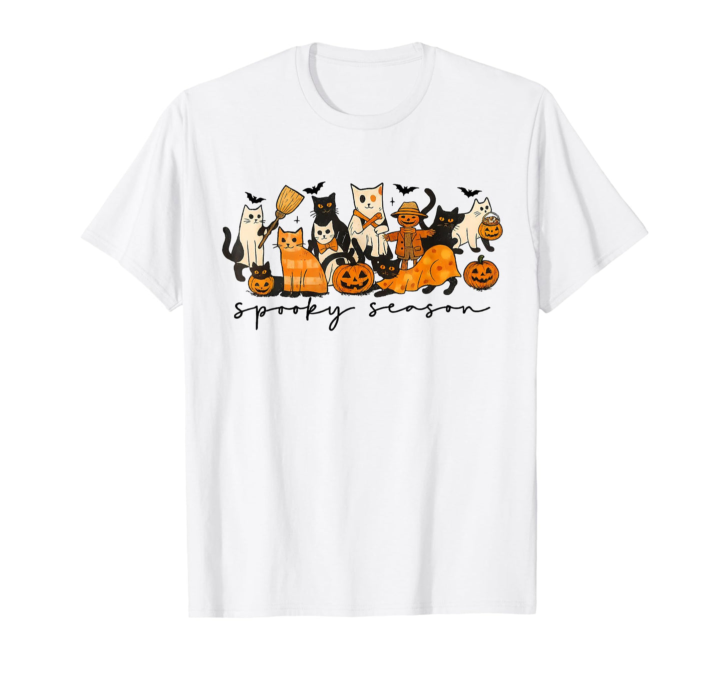 Spooky Witch Black Cat Halloween Pumpkin for Men Women Kids T-Shirt