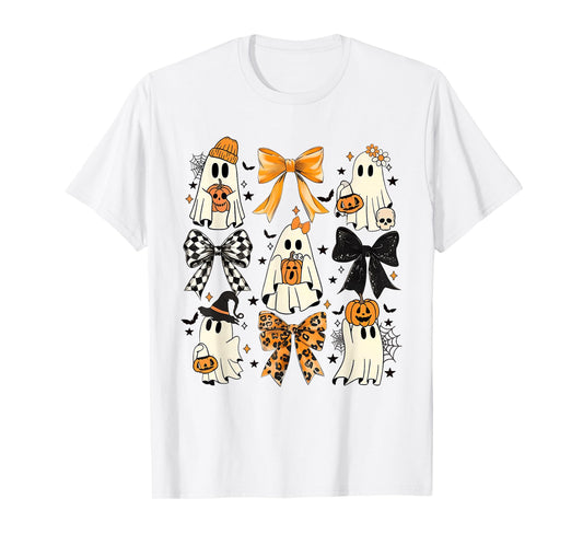 Coquette Bow Boo Witch Halloween Spooky Season Womens Girls T-Shirt