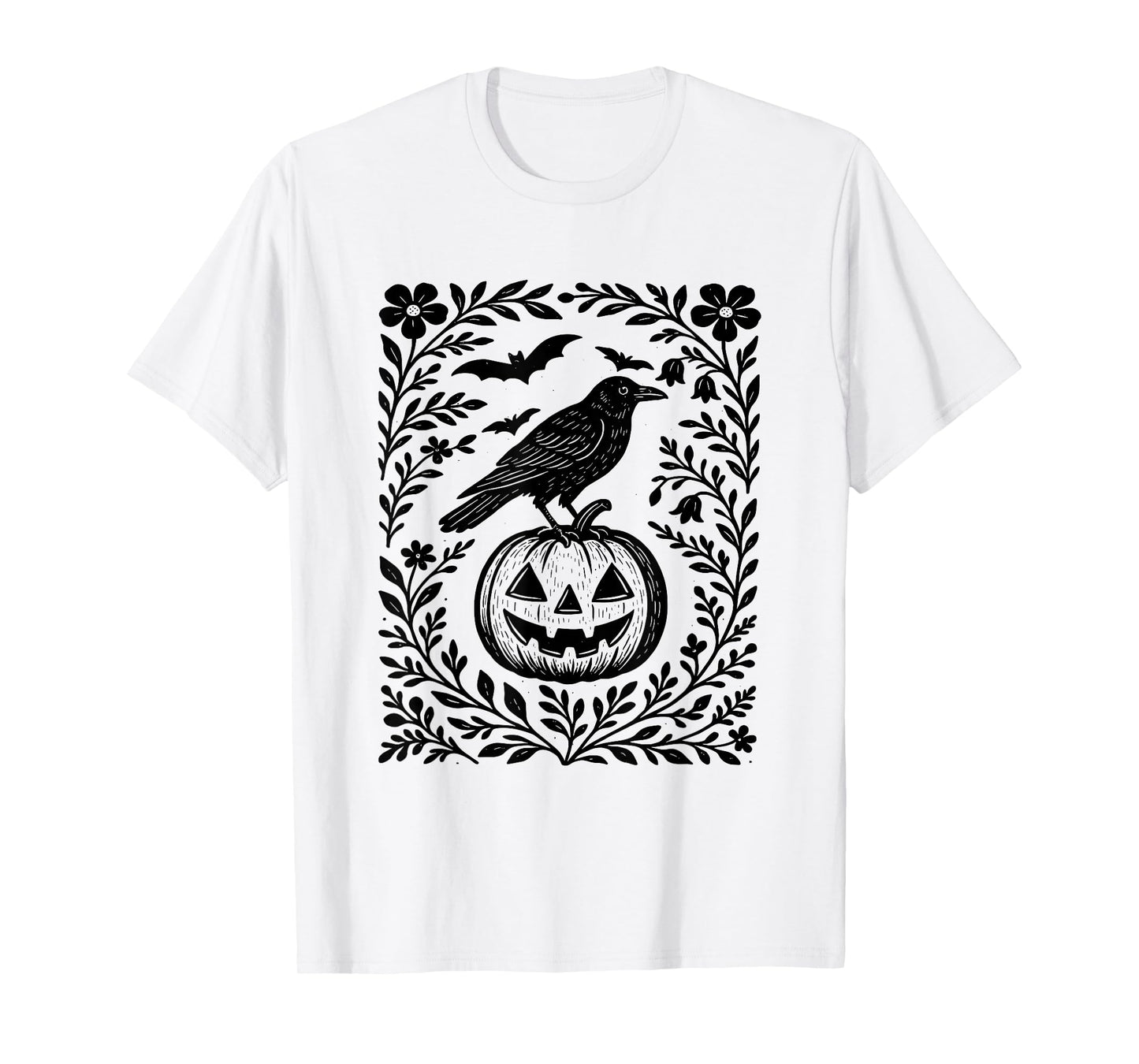 Floral Crow Halloween Boho Pumpkin Spooky Jack O Lantern T-Shirt