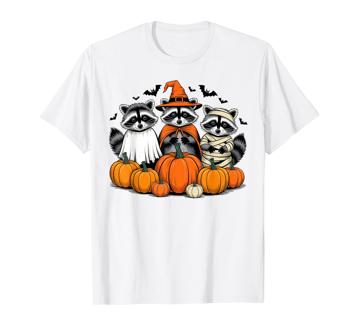 Spooky and Feral Halloween Witch Raccon Ghost Mummy Costume T-Shirt