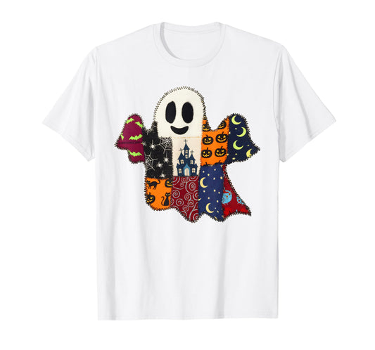 Halloween Vibes Spooky Season Pumpkin Patchwork Boo Ghost T-Shirt