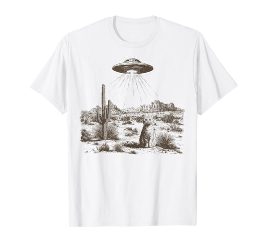 Vintage Western UFO Alien Rodeo Cowboy Cat Wild West Kitten T-Shirt