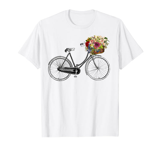 Vintage Sketch Drawing Bike Bicycle Flower Basket T-Shirt