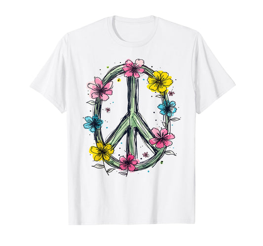 Flower Power, Peace Sign, Women, Flowers, Love Peace Hippie T-Shirt