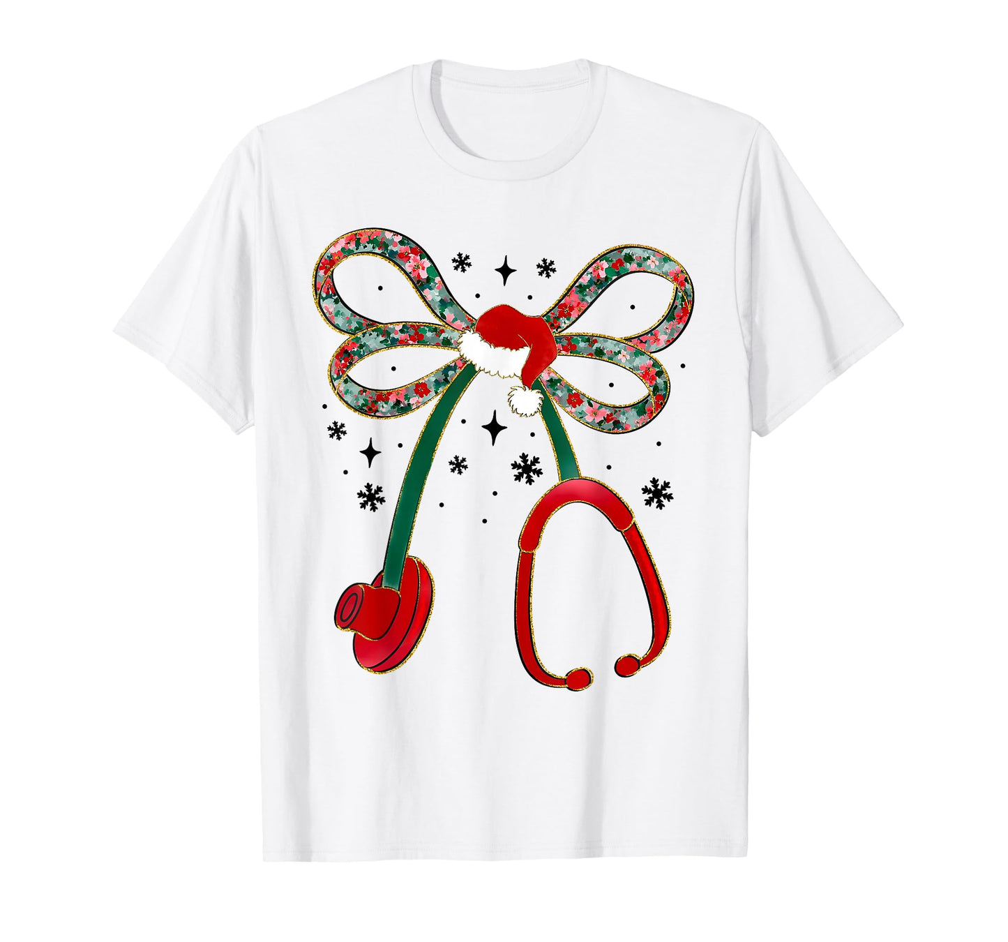Nurse Christmas Stethoscope Coquette Bow Pajamas Holiday T-Shirt