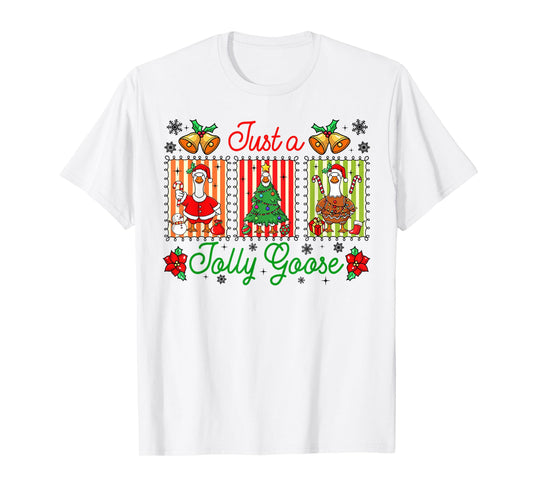 Just A Jolly Goose Preppy Coquette Christmas Goose Costume T-Shirt