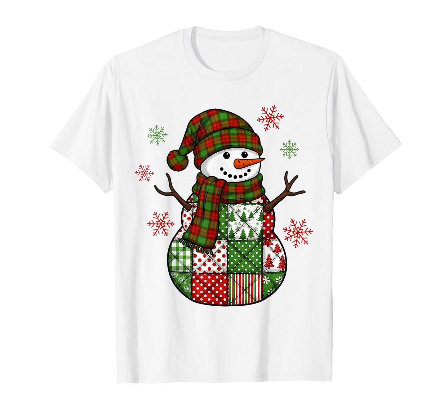 Patchwork Snowman Retro Funny Christmas Xmas Snowman Holiday T-Shirt