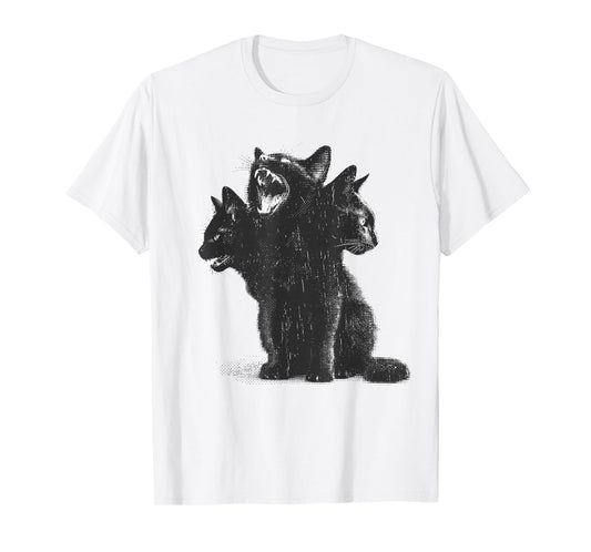 3 Headed Cat Vintage Grunge Alt 90s Halloween Goth Horror T-Shirt